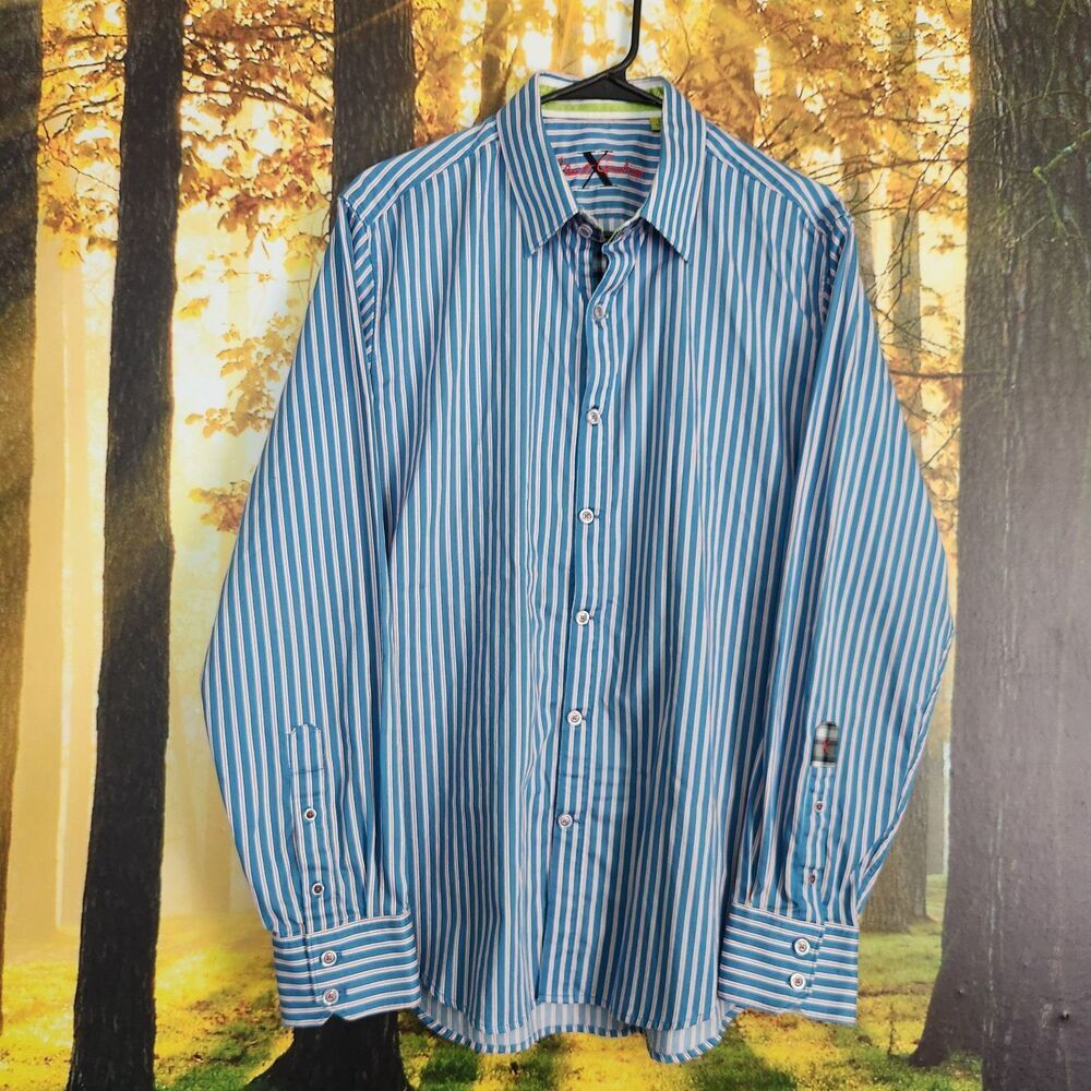 Robert Graham Shirt Mens Large Multicolor Striped Tailored Fit Cotton Button Up